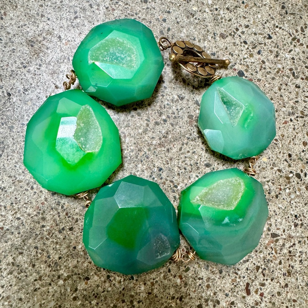 Brazilian Green Druzy Bracelet Statement Piece Arm Stack